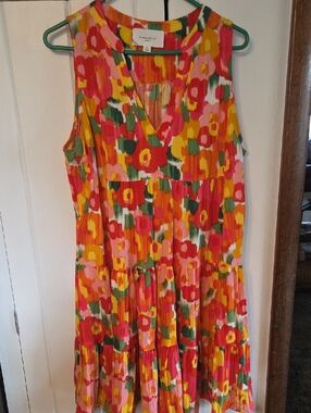 Pomander Place Multicolor Floral Print Dress with Orange and Pink Accents